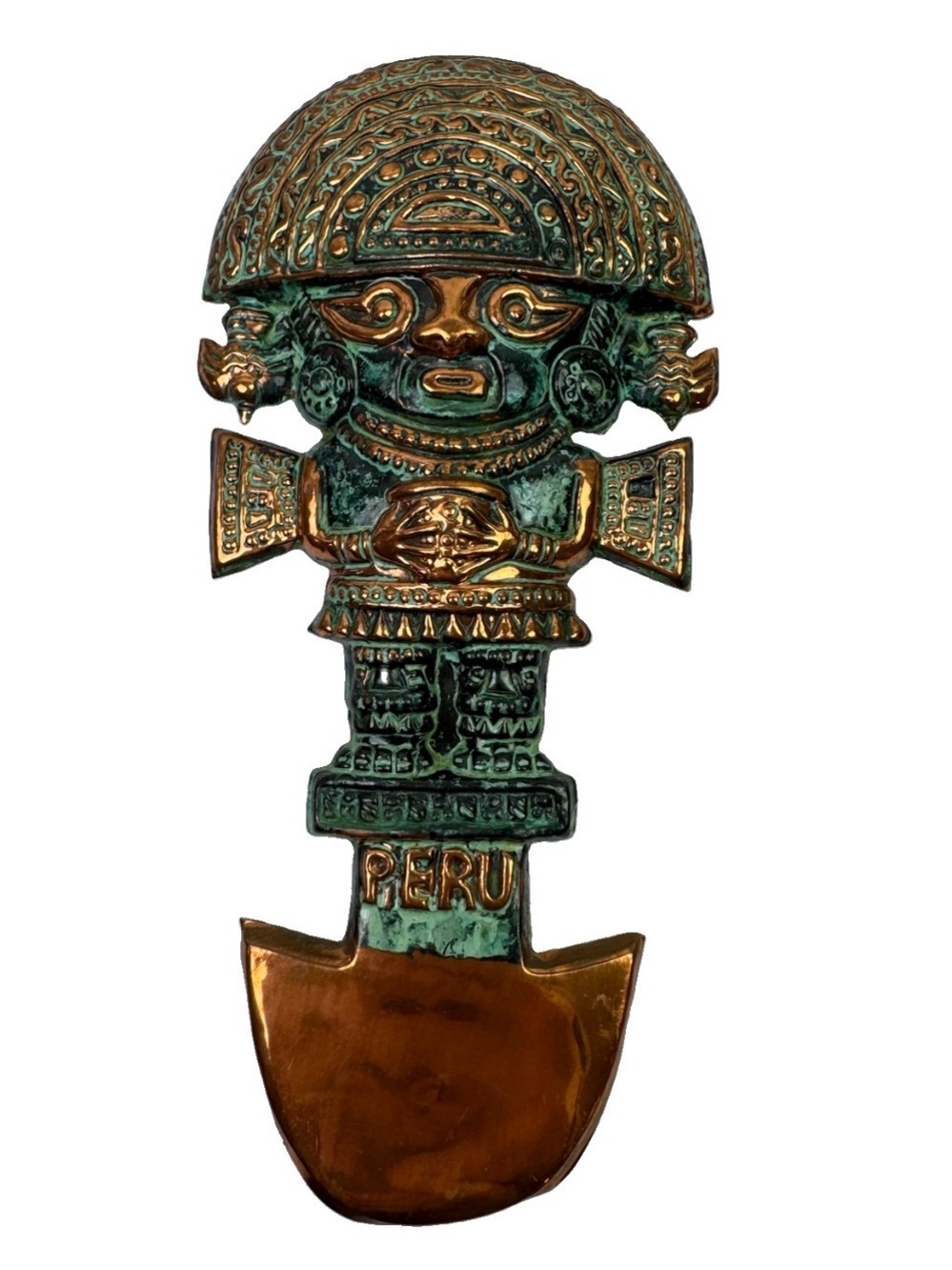Vintage Peruvian Brass Tumi Knife Wall Plaque Hanging – Inca Deity "Peru" 10” Em
